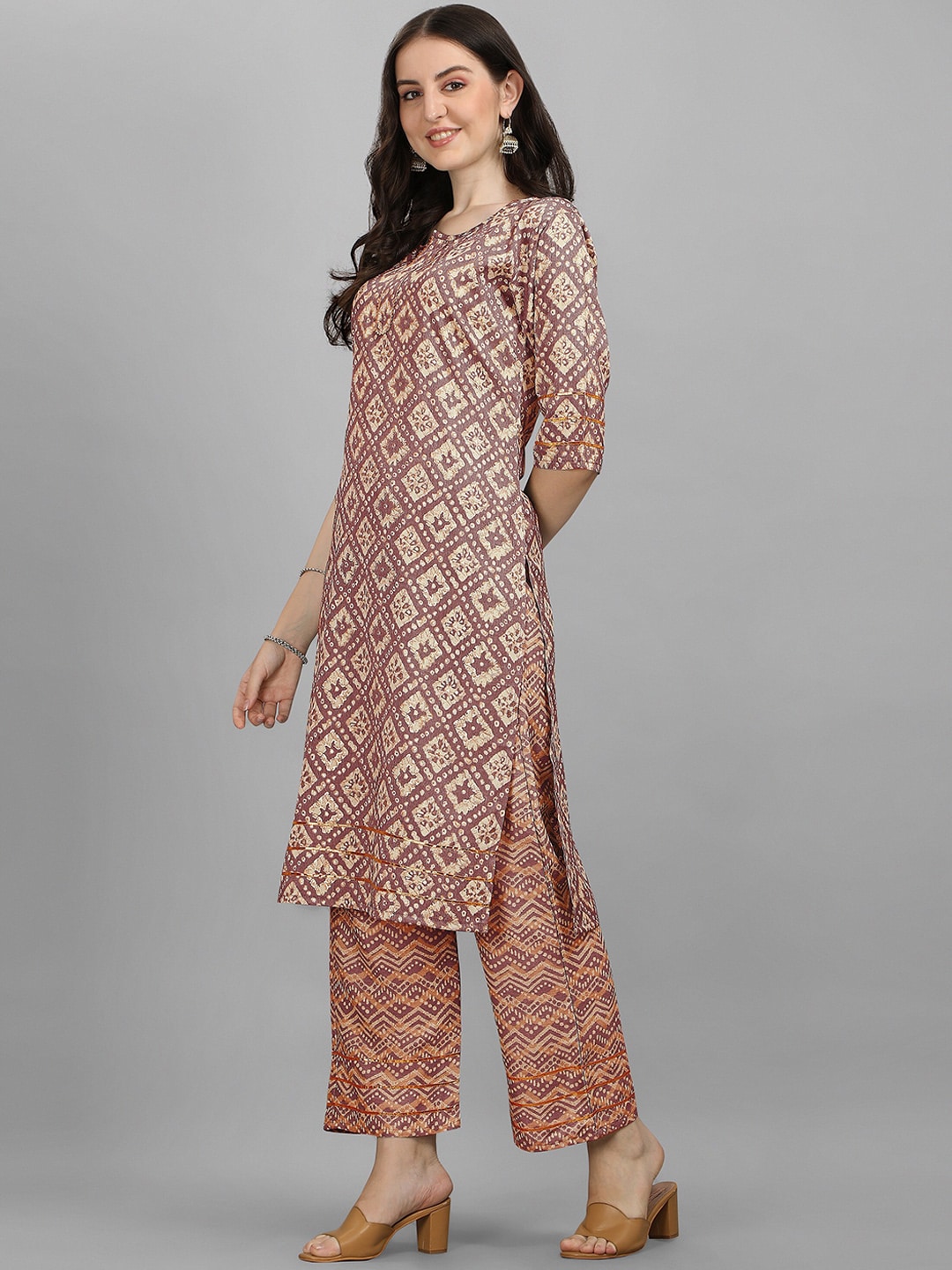 HERE&NOW Women Orange Ethnic Motifs Printed Kurta With Palazzos - Distacart