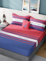 Thumbnail for Nautica Bradford Red & Blue Striped 160 TC Pure Cotton King Bedsheet & 2 Pillow Covers - Distacart