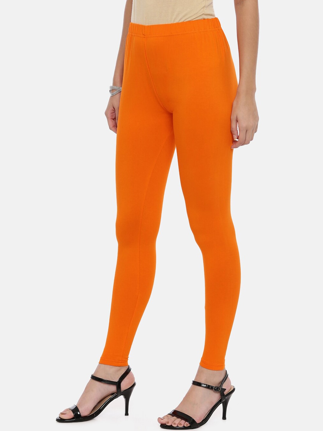 Souchii Orange Solid Slim-Fit Ankle-Length Leggings - Distacart