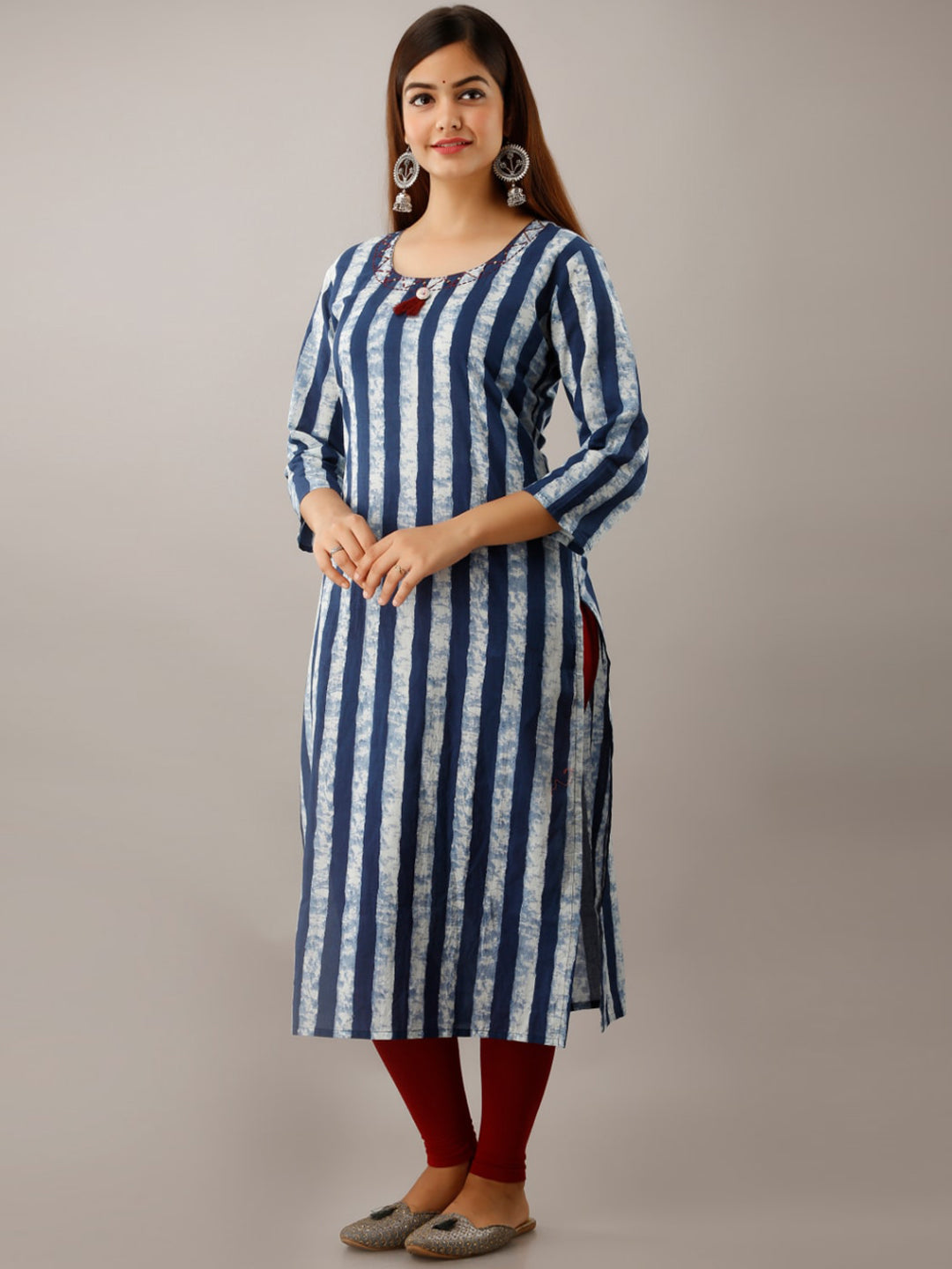 Kalini Women Blue Striped Floral Kurta - Distacart