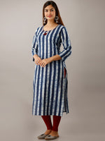 Thumbnail for Kalini Women Blue Striped Floral Kurta - Distacart