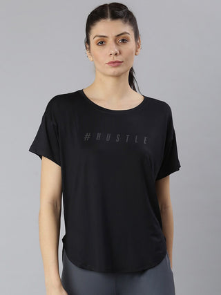 MKH Women Black Typography Printed Dri-FIT Sports T-shirt - Distacart