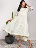 Thumbnail for Sangria Women Off-White Printed Kurta with Crop Trousers - Distacart