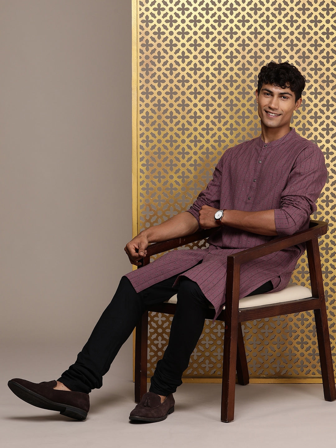 House of Pataudi Woven Design Straight Jashn Kurta - Distacart