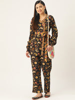 Thumbnail for InWeave Women's Black Kalamkari Coord Set With Belt - Distacart