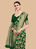 Thumbnail for Kalini Green & Gold-Toned Woven Design Silk Blend Banarasi Saree - Distacart