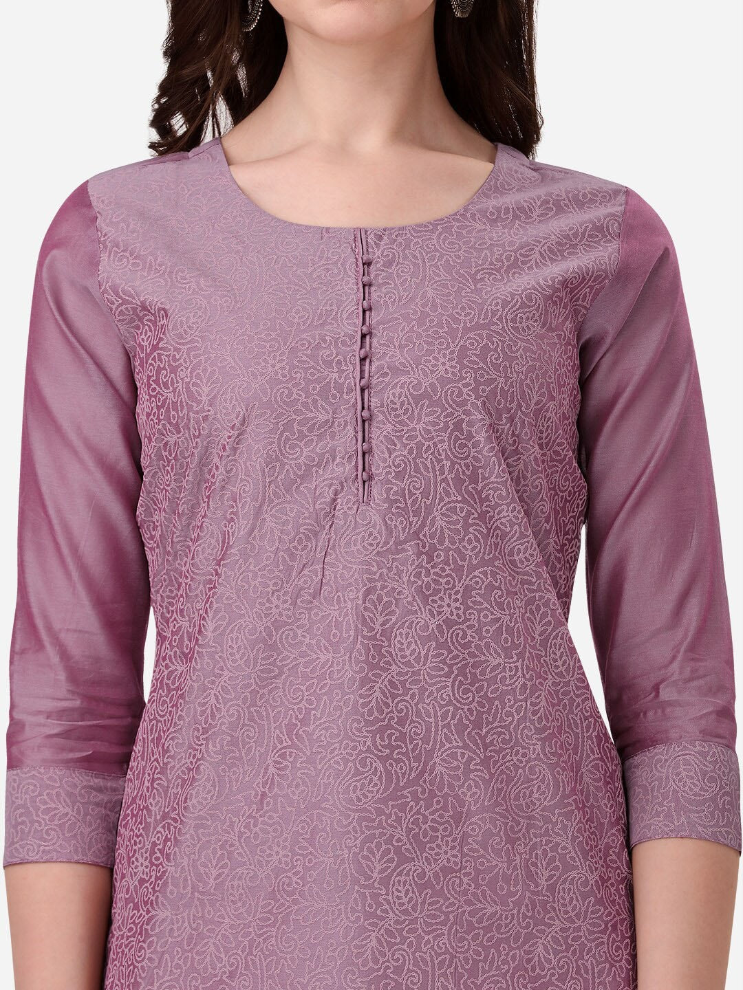 HERE&NOW Floral Embroidered Thread Work Chanderi Cotton Kurta - Distacart