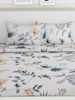Thumbnail for haus & kinder White & Grey Floral 186 TC Pure Cotton King Bedsheet & 2 Pillow Covers - Distacart