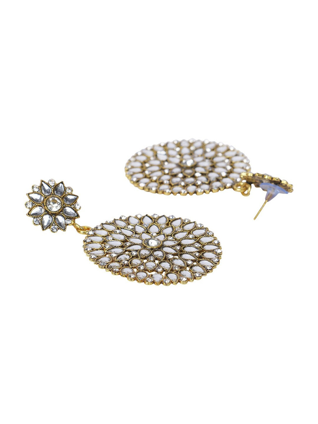Gold-Plated Alloy Stone Studded Golden Round Earrings - The Pari - Distacart