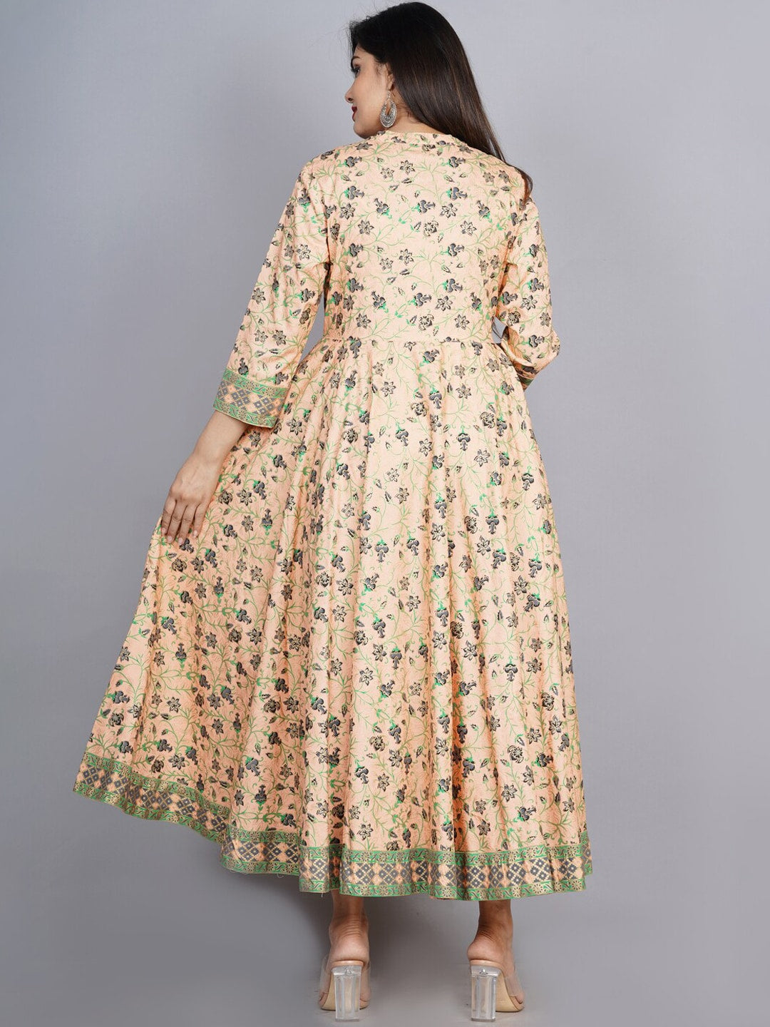 Kalini Women Coral Pink Floral Print Anarkali Kurta - Distacart