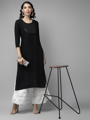 Libas Black Yoke Design Mirror Work Kurta - Distacart