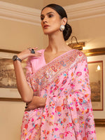 Thumbnail for Mitera Women Pink & Blue Woven Design Zari Silk Blend Paithani Saree - Distacart
