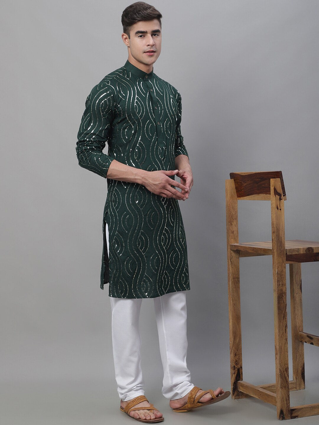 Sojanya Band Collar Sequined Pure Cotton Kurta - Distacart