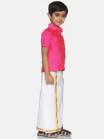 Thumbnail for Sethukrishna Boys Pink & White Solid Shirt and Veshti - Distacart