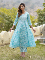 Thumbnail for Kalini Floral Printed Regular Mirror Work Pure Cotton Kurta with Trousers & With Dupatta - Distacart