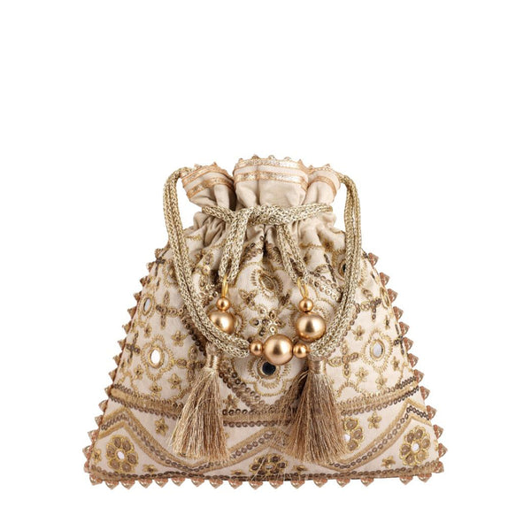 Masq Beige Embellished Embroidered Potli Clutch - Distacart