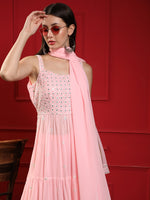 Thumbnail for Kalini Women Pink Floral Embroidered Pleated Mirror Work Kurta with Sharara & With Dupatta - Distacart