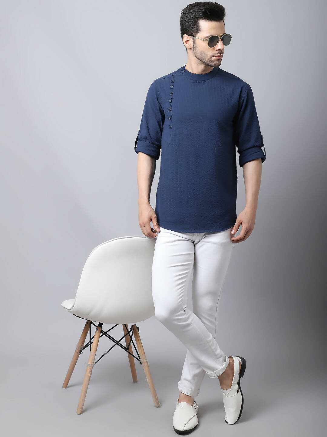 Even Apparels Navy Pure Cotton Kurta With Side Placket - Distacart