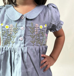 ArthLife Grey Flower Embroidered Dress - Distacart