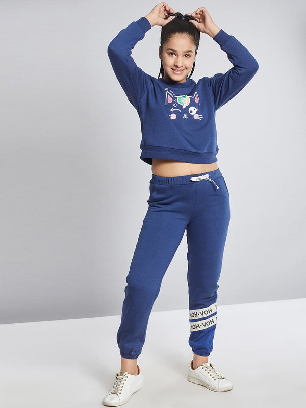 Lyush Blue Fleece Glitter Print Sweatshirt For Girls - Distacart