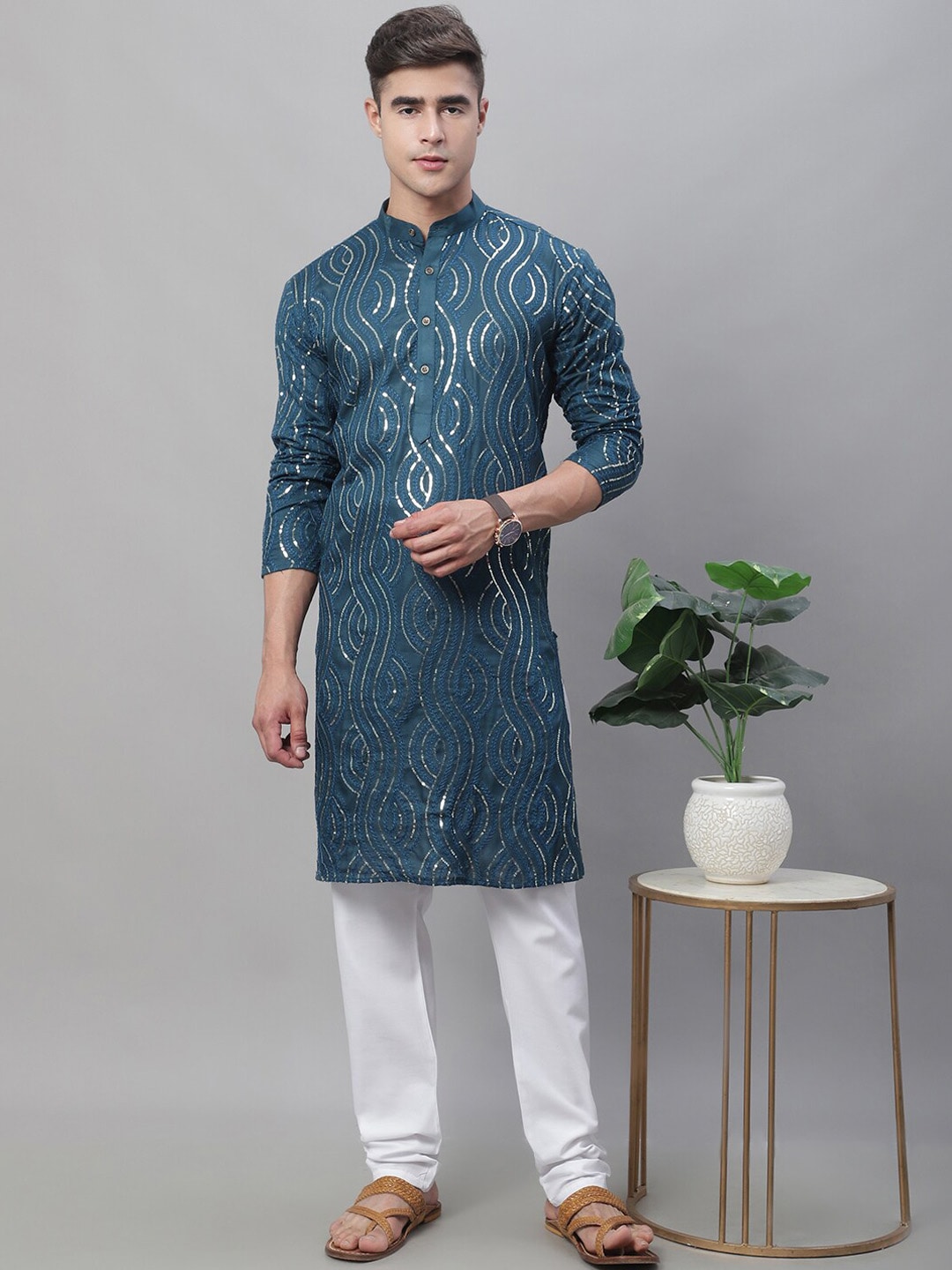 Sojanya Ethnic Motifs Embroidered Sequinned Pure Cotton Kurta - Distacart