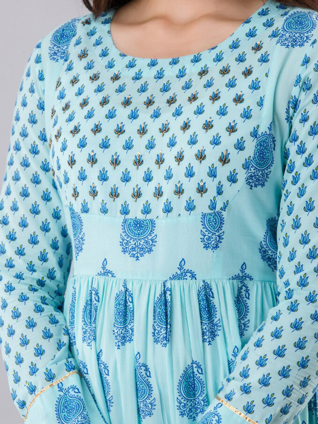 Kalini Women Turquoise Blue Ethnic Motifs Printed Anarkali Kurta - Distacart