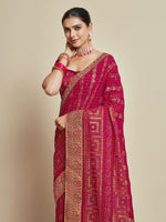 Thumbnail for Sangria Pink Woven Design Zari Detail Poly Georgette Bandhani Saree - Distacart
