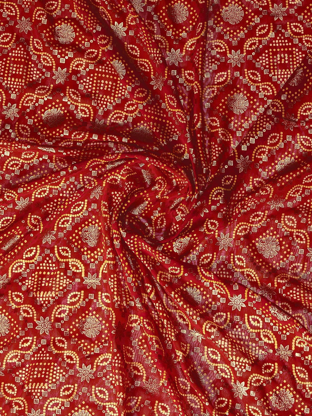 Mitera Red & Gold-Toned Ethnic Motifs Printed Pure Georgette Saree - Distacart