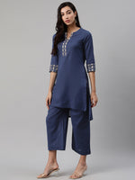 Thumbnail for Biba Women Navy Blue Solid Kurta with Palazzos - Distacart
