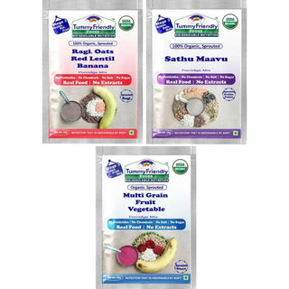 TummyFriendly Foods Certified Stage3 Porridge Mixes Trial Packs - Ragi, Sathu Maavu, MultiGrain for 8 Months Old Baby - Distacart