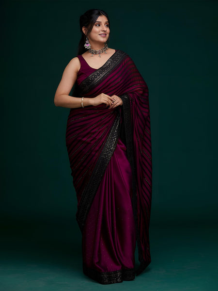 Anouk Striped Embellished Saree - Distacart