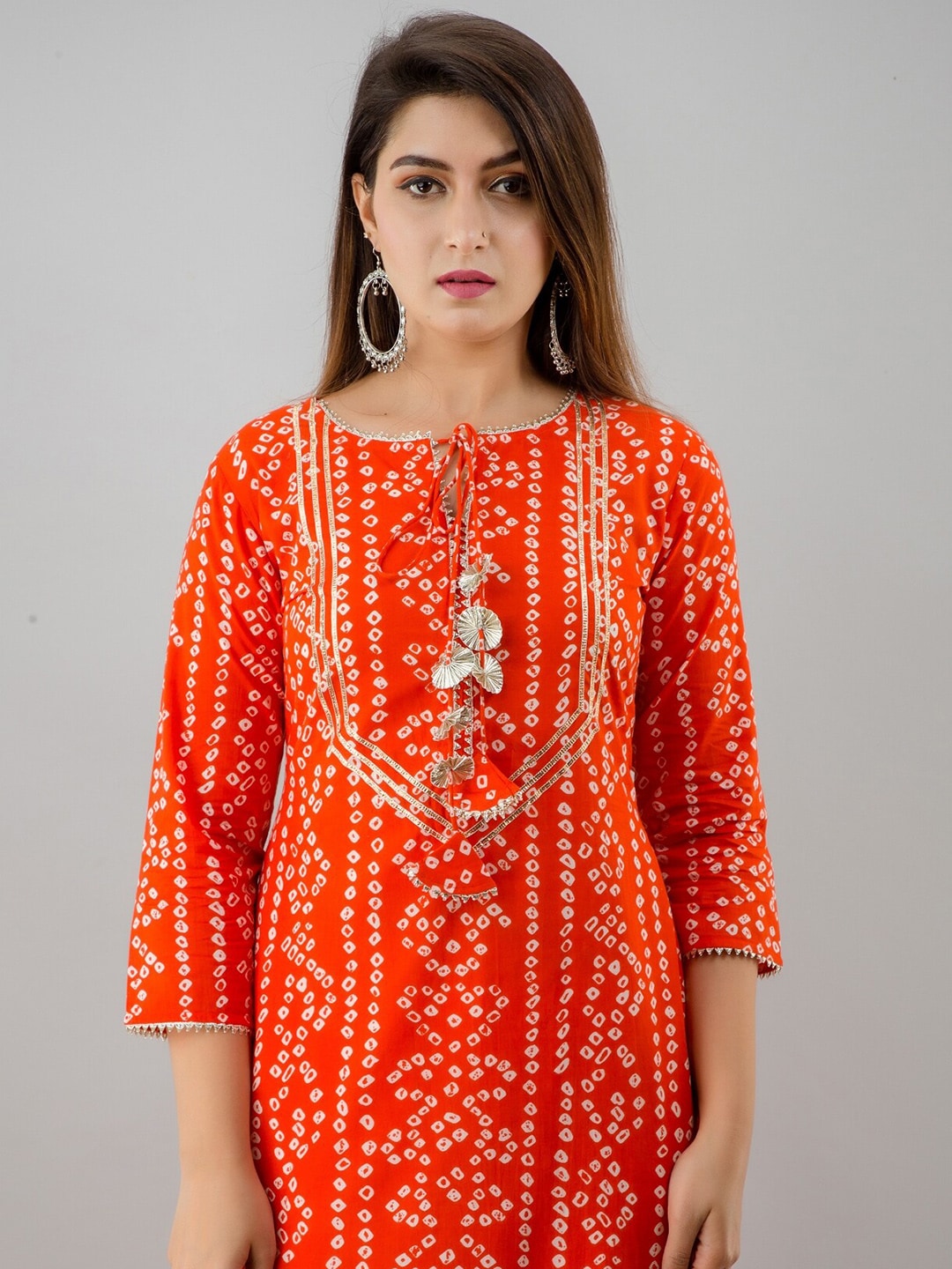 HERE&NOW Orange & White Bandhani Printed Gotta Patti Kurta with Sharara - Distacart