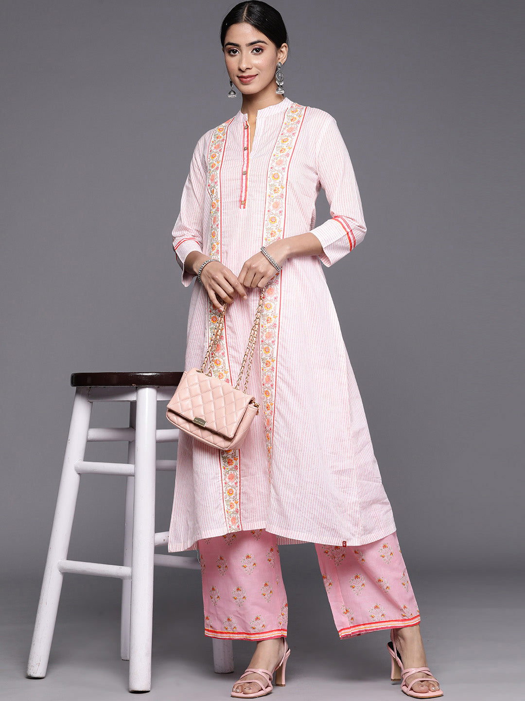 Biba Striped Pure Cotton Kurta with Trousers - Distacart