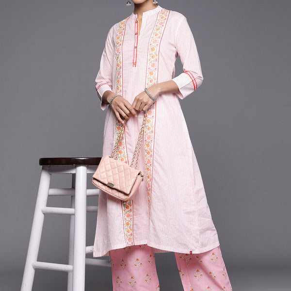 Biba Striped Pure Cotton Kurta with Trousers - Distacart