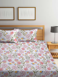 Thumbnail for KLOTTHE Floral 300 TC Fitted Super King Bedsheet with 2 Pillow Covers - Distacart