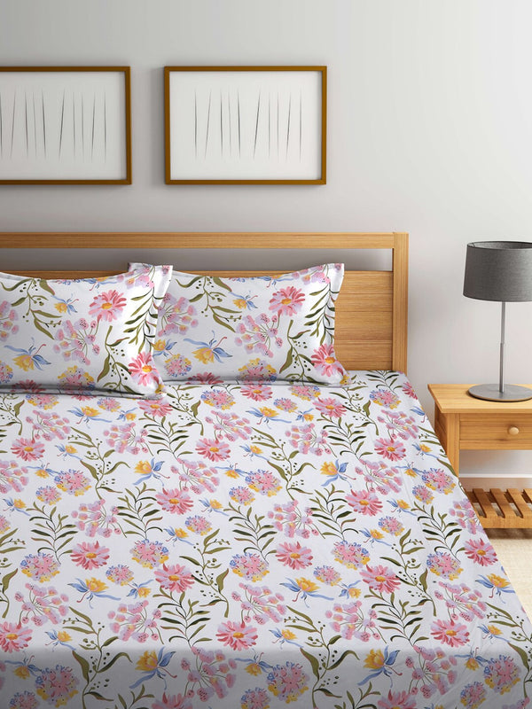 KLOTTHE Floral 300 TC Fitted Super King Bedsheet with 2 Pillow Covers - Distacart