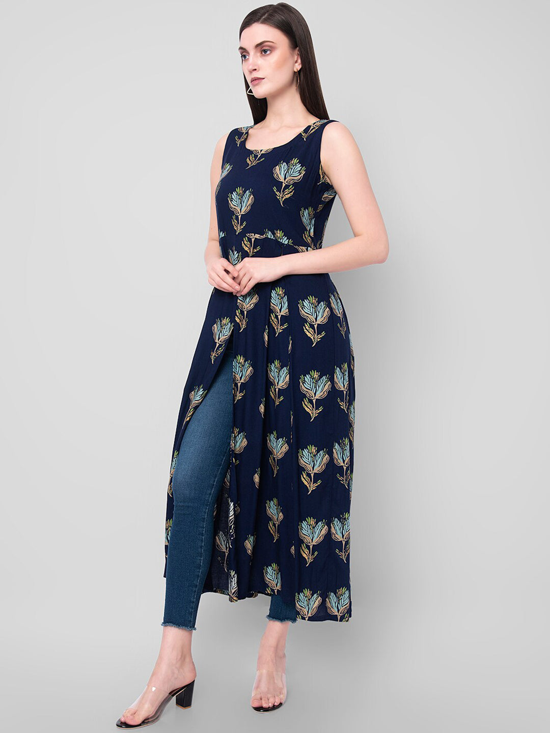 Kalini Women Blue Ethnic Motifs Printed A-Line Kurta - Distacart
