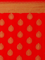 Thumbnail for Saree Mall Red Silk Blend Woven Design Kanjeevaram Saree - Distacart