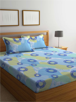 BOMBAY DYEING Serenita Blue Printed Cotton 144 TC King Bedsheet with 2 Pillow Covers - Distacart