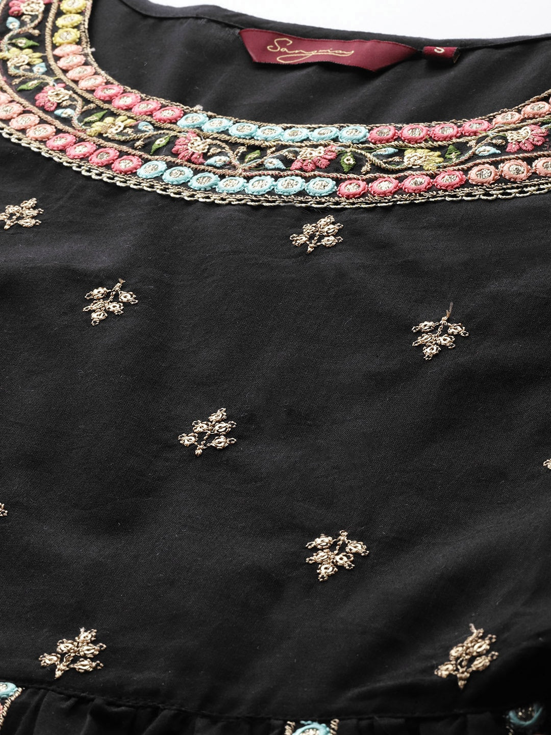 Sangria Women Embroidered Mirror Work Pure Cotton Kurta with Trousers & With Dupatta - Distacart