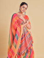 Thumbnail for Sangria Orange & Green Printed Pure Cotton Saree - Distacart