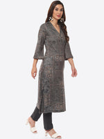 Thumbnail for Biba Women Grey Floral Printed Straight Fit Kurta - Distacart