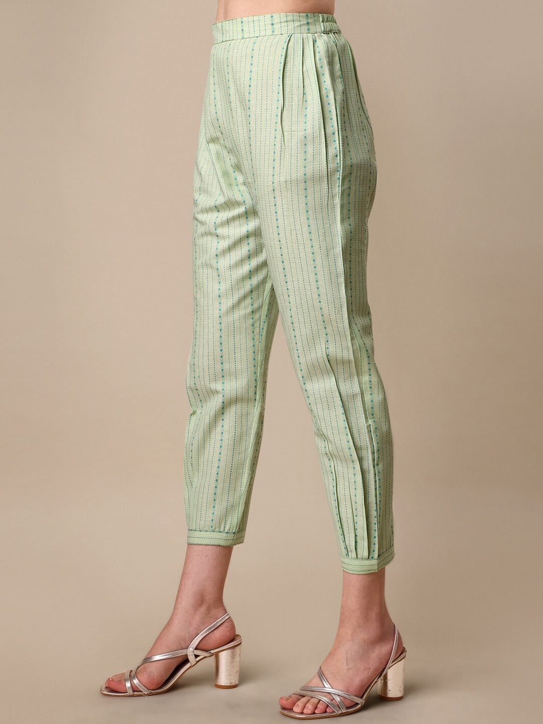 Kalini Women Woven Striped Thread Work Kurta with Trousers - Distacart