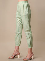 Thumbnail for Kalini Women Woven Striped Thread Work Kurta with Trousers - Distacart