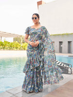 Thumbnail for Tikhi Imli Floral printed ruffled saree - Distacart