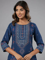 Thumbnail for Juniper Women Navy Blue Printed Straight Kurta - Distacart