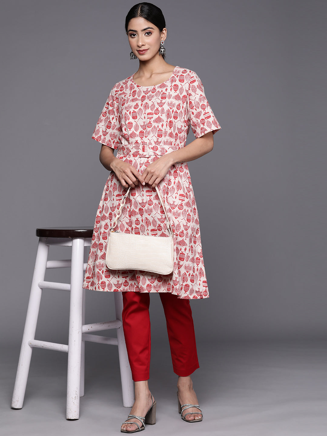 Biba Ethnic Motifs Printed Pure Cotton Kurta With Belt - Distacart