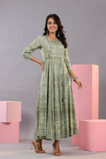 Thumbnail for Juniper Women Olive Green Shantoon Floral Printed Maxi Dress - Distacart
