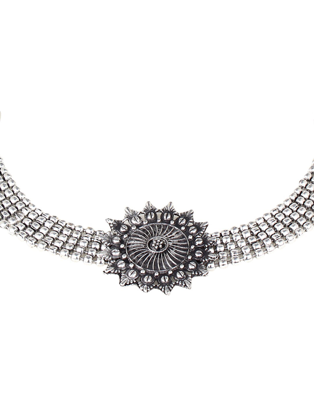 Cardinal Silver-Toned Black Oxidized Choker Necklace Set - Distacart