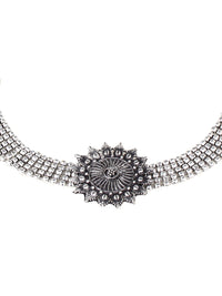 Thumbnail for Cardinal Silver-Toned Black Oxidized Choker Necklace Set - Distacart